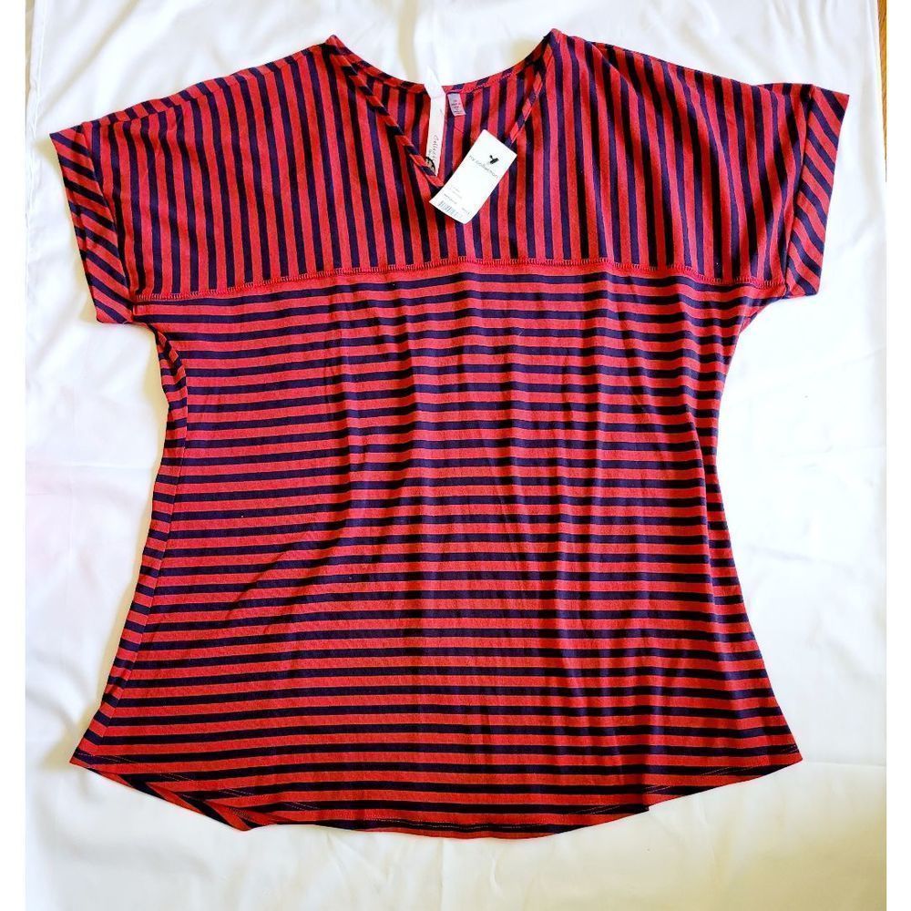 NY Collection Red and Blue Striped Top Plus Size 1X